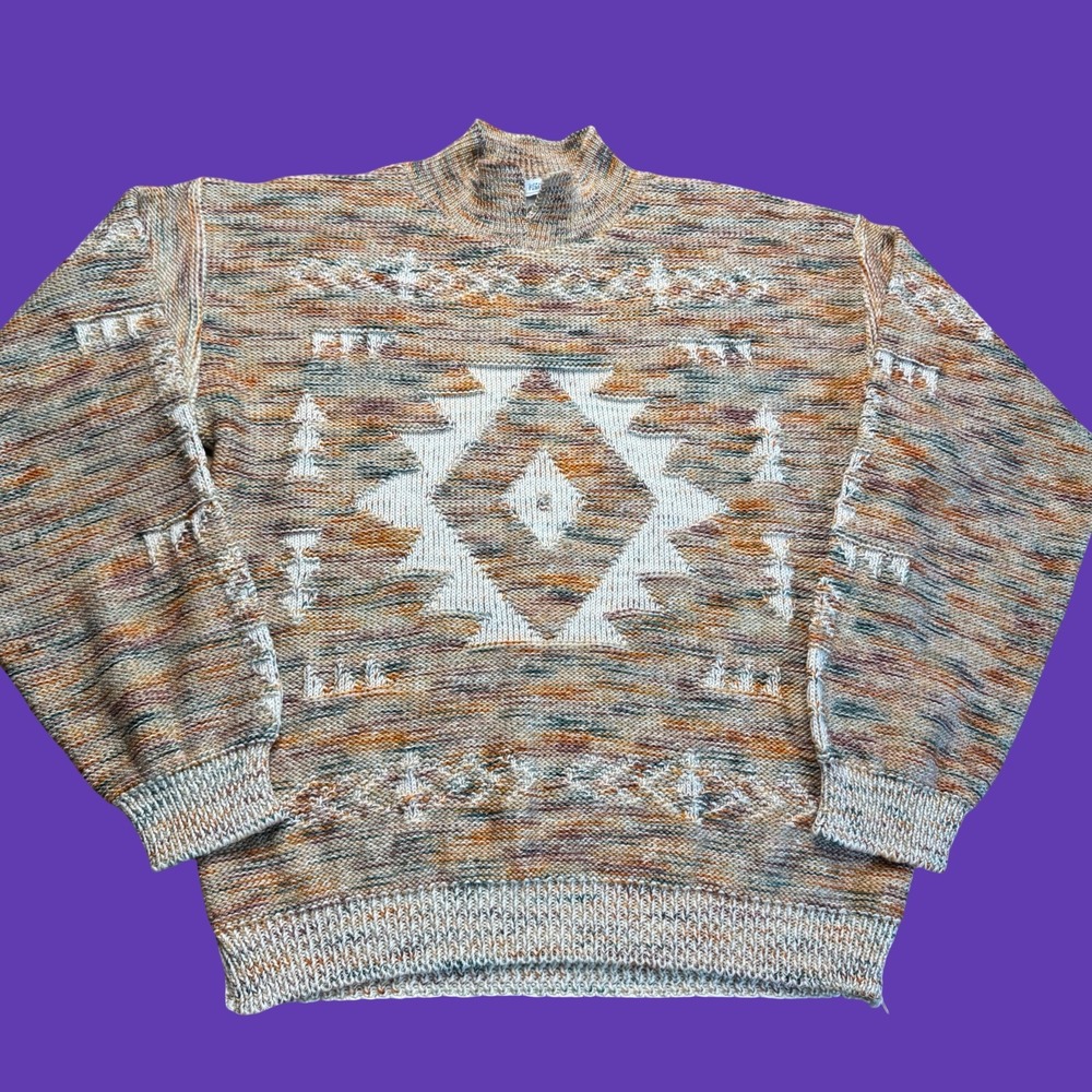 Vintage Bedford Fair Sweater Womens Multicolor Aztec Geometric Mock Neck Knit